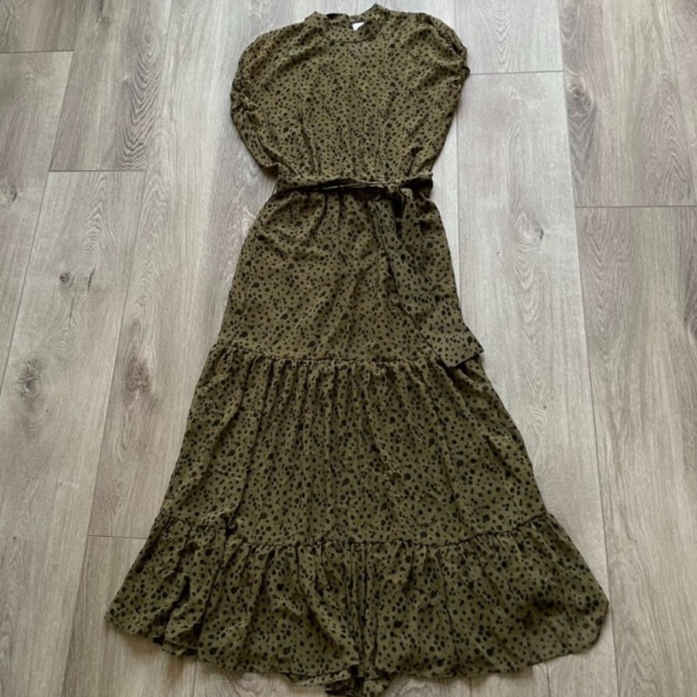 MISA LOS ANGELES ODESSA SPOTTED CHIFFON MAXI DRESS